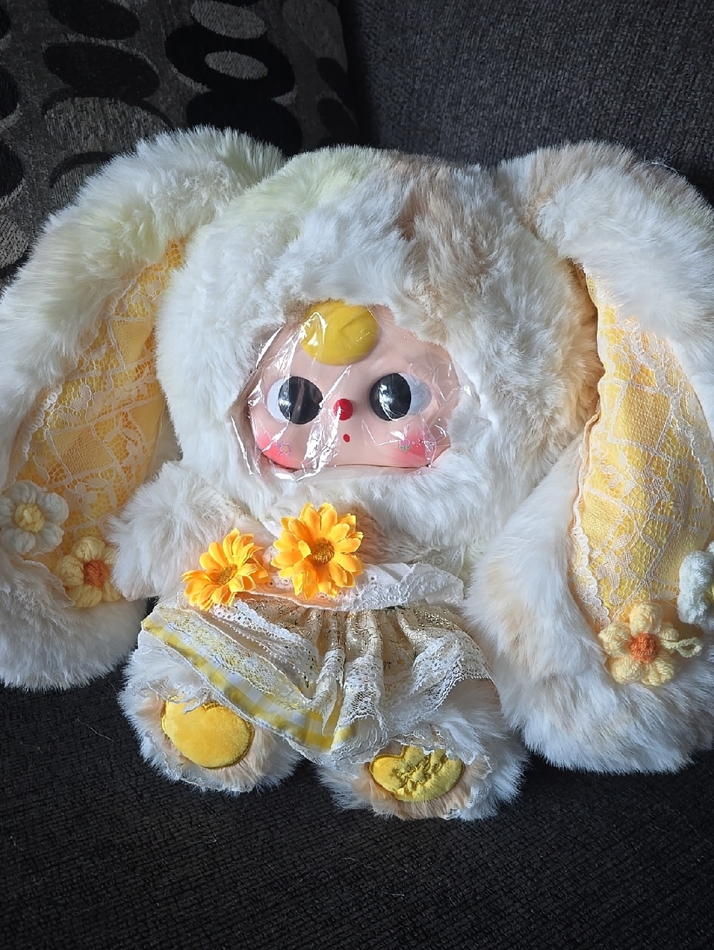 Yellow & Cream Plush Bunny with Floral Dress